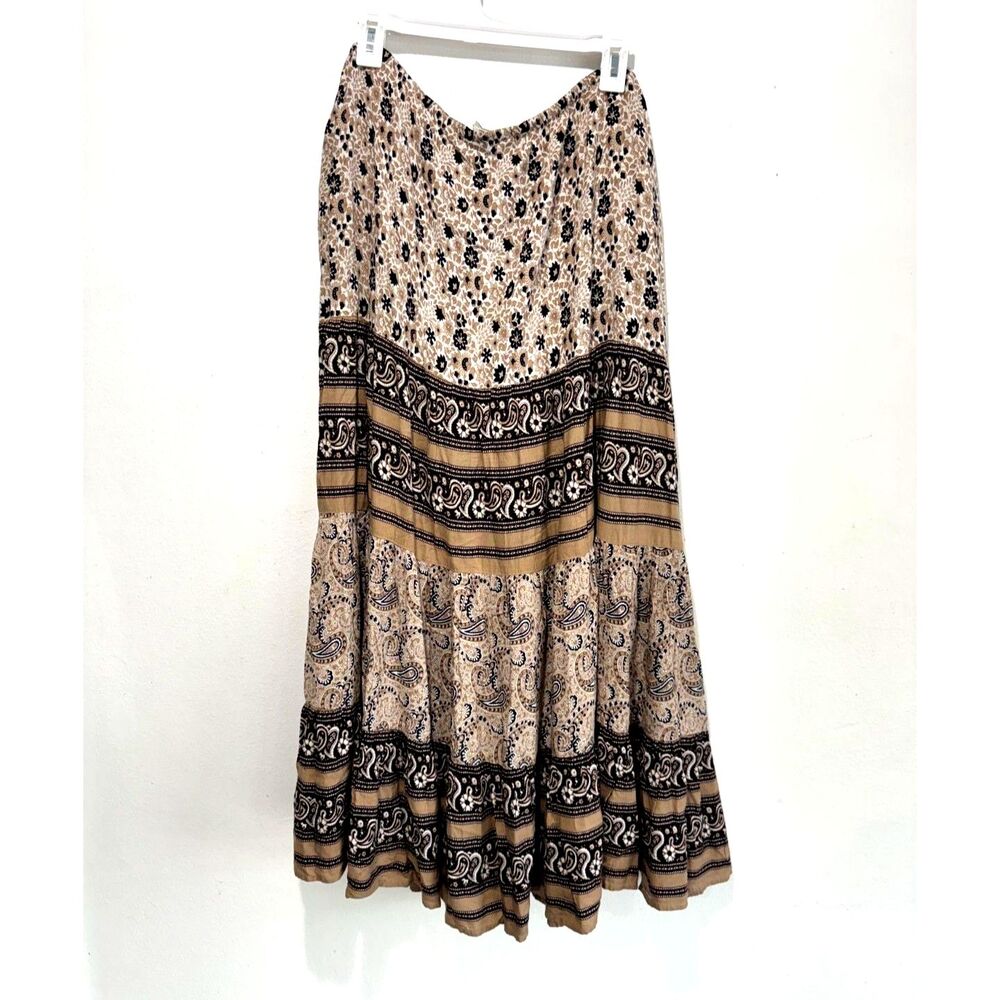 White Tag tiered skirt boomstick bohemian rayon brown timeless casual women16/18
